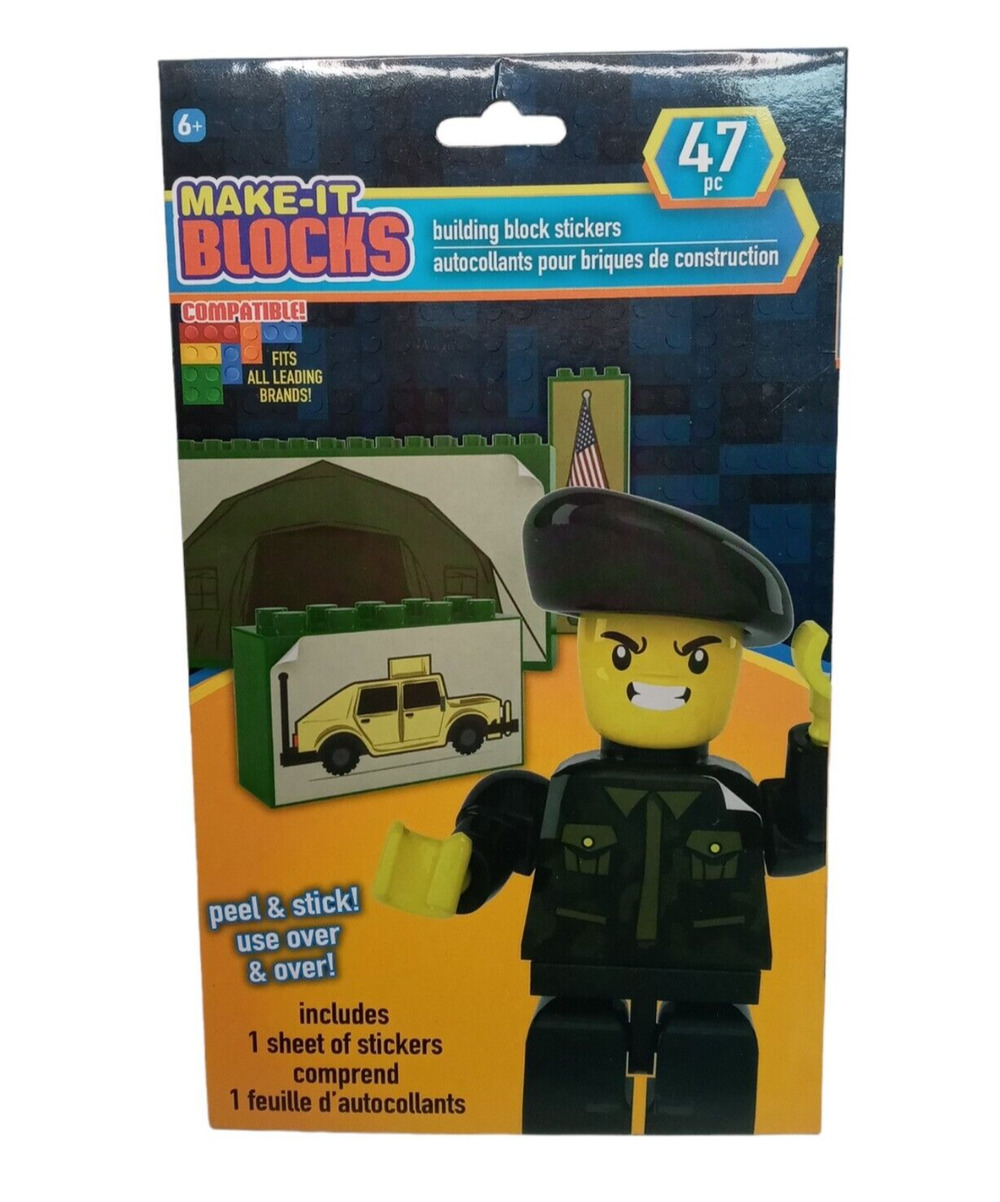Make-It Blocks Army Sticker Decals Set 47 Pc Compatible Building Brick Brands